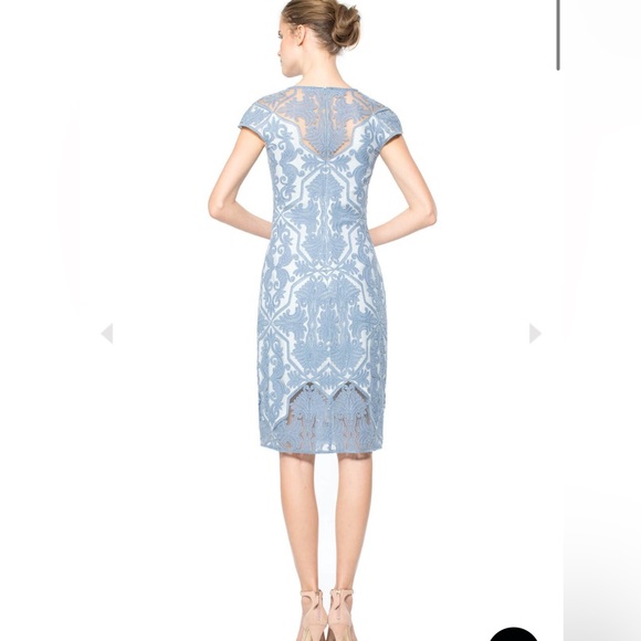 Tadashi Shoji BLUE STONE COTTON EMBROIDERED TULLE CAP SLEEVE DRESS - Picture 10 of 11